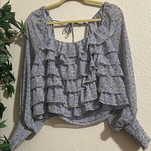 Astr Floral Ruffle Blouse - Lavender and Mustard